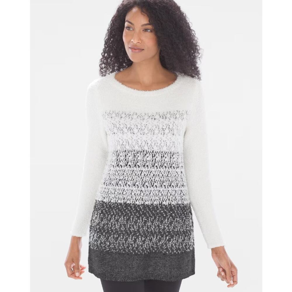 Soma Woven Ombré Stripes Textured Knit Pullover Sweater Women Size L White Black